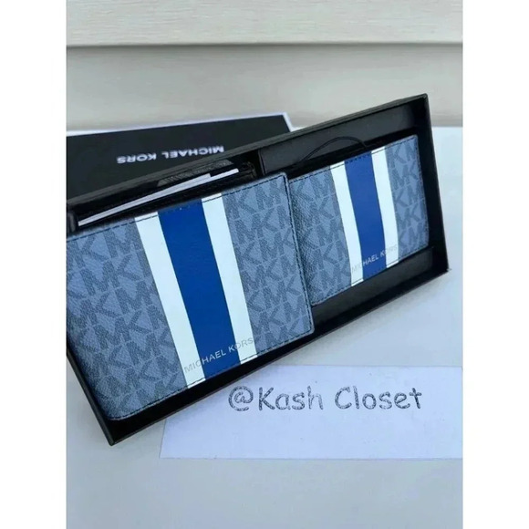 Michael kors Mens Wallet Card Case 3 in 1 Gift box set Electric Blue - Picture 1 of 8